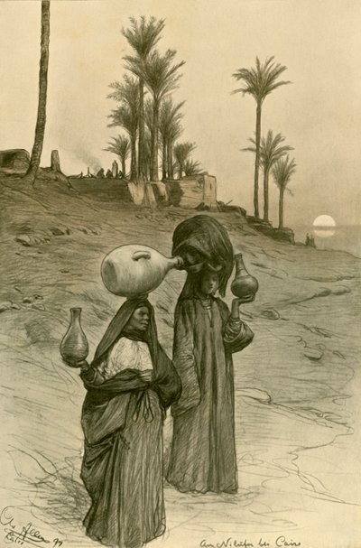 Women carrying water pots on the banks of the Nile, Cairo, Egypt by Christian Wilhelm Allers