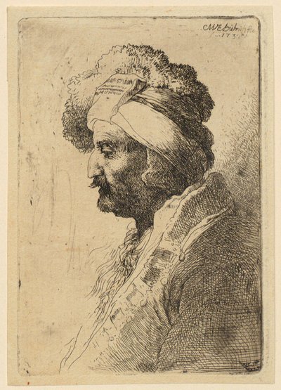 Bust of a Man with Headgear, in Profile to the Left by Christian Wilhelm Ernst Dietrich