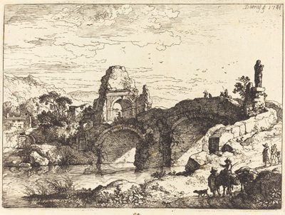 Landscape with a Bridge and Ruined Tower by Christian Wilhelm Ernst Dietrich