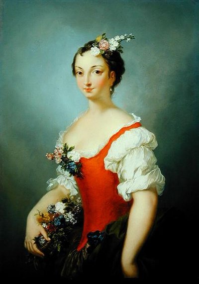 Portrait of a Lady Holding Flowers by Christian Wilhelm Ernst Dietrich