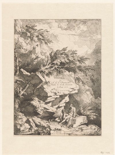 Rocky Landscape with Two Figures Resting on a Stone (Oeuvre of C. G. E. Dietrich) by Christian Wilhelm Ernst Dietrich