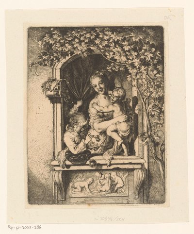 Woman with Children in Decorated Window by Christian Wilhelm Ernst Dietrich