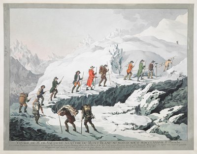 Horace Bénédict de Saussure and his guides crossing a glacier Month Blanc (engraving) by Christian von Mechel
