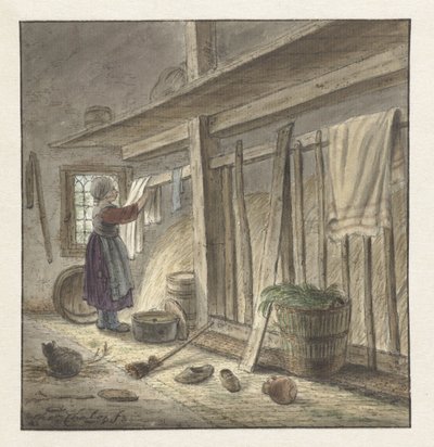 Corner of a Stable with a Girl Hanging a Cloth by Christina Chalon