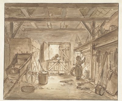 Stable Interior with a Girl Hanging a Cloth by Christina Chalon