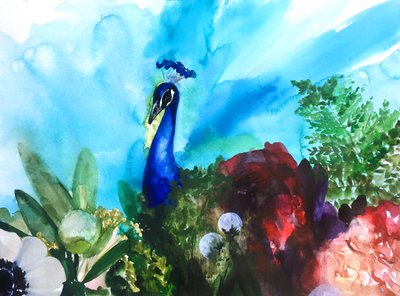 Vibrant Peacock Garden by Christine Lindstrom