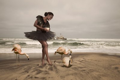 Ballerina and Beach Flamingos by Christine von Diepenbroek