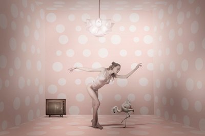 Pink Polka Dot Flamingo Dancer by Christine von Diepenbroek