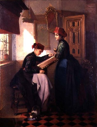 Hindeloopen Girls in an Interior by Christoffel Bisschop