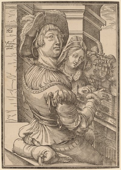 A Young Man Playing a Psalterium by Christoffel van Sichem I after Hendrik Goltzius
