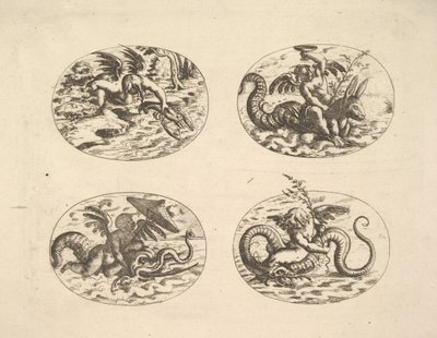 Putti with Sea Monsters, plates from the Neue Grotessken Buch by Christoph Jamnitzer