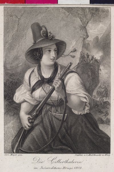 Girls from the Zillertal in the Tyrolese Struggle for Freedom 1809 (engraving) by Christoph Mahlknecht