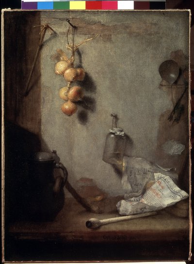 Still Life (Onions, Kitchen Table, and Glass Jar) (1660) by Christoph Paudiss