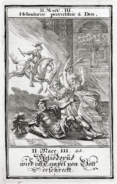 God Frightens Heliodorus in a Temple, 2 Maccabees (3:21-28), 1695 by Christoph Weigel