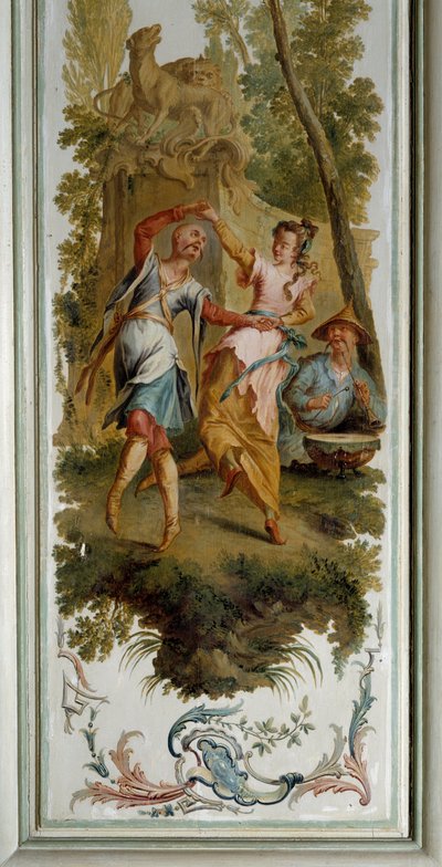 Chinoiserie: Dance scene, panel of the grand salon of the chateau de Champs sur Marne realized by Christophe Huet (1700-1759) by Christophe Huet