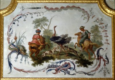 Ostrich Hunting Panel Painted by Christophe Huet by Christophe Huet