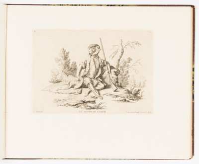 Plate 6, The Rest from Hunting, Monkey Antics or Different Actions of Human Life Represented by Monkeys by Christophe Huet