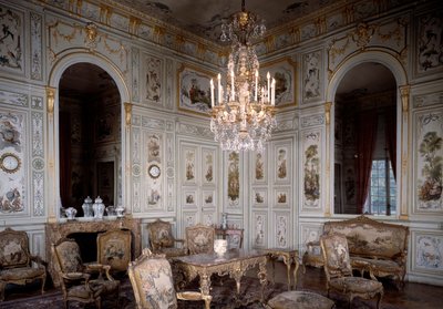 View of the Large Living Room of the Chateau de Champs sur Marne. Decorated by Christophe Huet by Christophe Huet