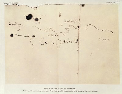 Sketch of the coast of Espanola, drawn by Columbus on the first voyage, from the original in the possession of the Duque de Berwick y de Alba, 1492 by Christopher Columbus