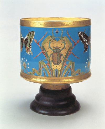 Jardiniere Decorated in Imitation of Cloisonne with Beetles and Butterflies, Minton & Co. by Christopher Dresser