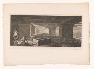 Etruscan Tomb in Tarquinia with a Draftsman Illuminated by a Torch on the Left by Christopher Norton