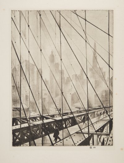 Looking Through Brooklyn Bridge, pub.1921 by Christopher Richard Wynne Nevinson