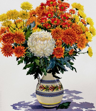 Chrysanthemums in a Patterned Jug, 2005 by Christopher Ryland