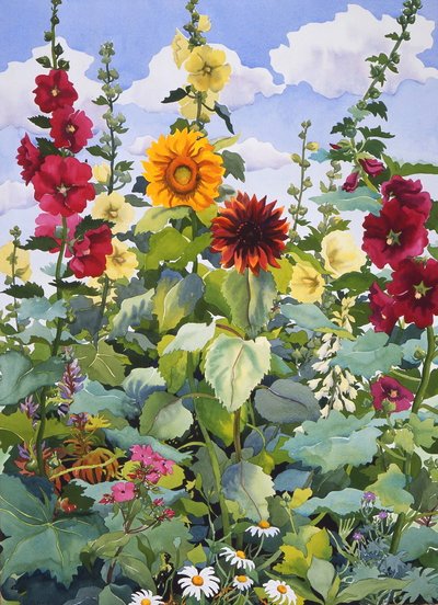 Hollyhocks and Sunflowers, 2003 by Christopher Ryland