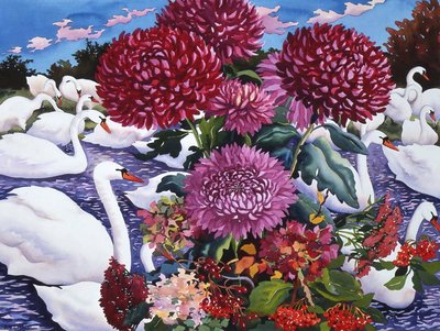 Swans and Chrysanthemums, 2005 by Christopher Ryland