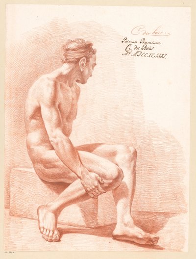 Seated Male Nude, Seen from the Side (1st Prize 1794) by Chrétien Dubois