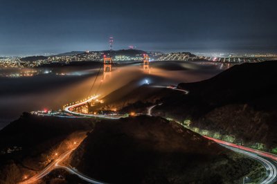 Golden Gate Night Fog by Chuanxu Ren