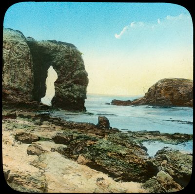 Rock arch at Perran Beach, Cornwall, late 19th or early 20th century by Church Army Lantern Department