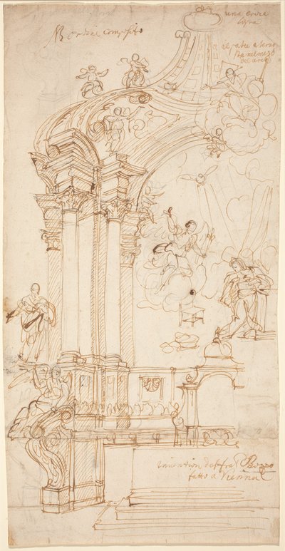 A Baldachin with a Painting of the Annunciation by Circle of Andrea Pozzo