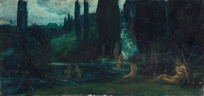 Bathing Women in the Evening in a Southern Landscape by Circle of Arnold Böcklin
