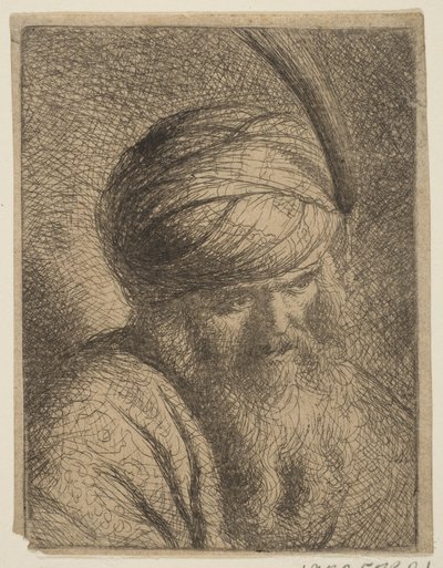 Bust of a Man in a Feathered Turban and Long Beard by Circle of Rembrandt