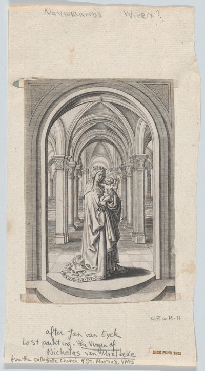 Virgin and Child in a Church (also known as the Van Maelbeke Virgin) by Circle of the Brothers Wierix.