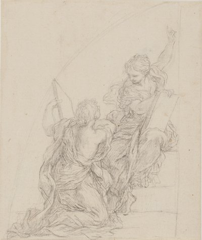 Left Part of a Lunette with Two Sibyls Carrying Folios and Gesticulating in Agitation by Ciro Ferri