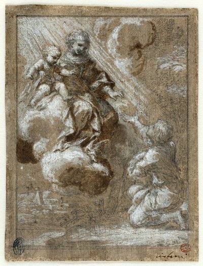 The Madonna and Child in Glory Appearing to a Kneeling Young Man by Ciro Ferri