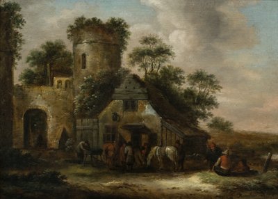 Figures Outside an Inn by the Town Walls in Summertime by Claes (1630 76) Molenaer