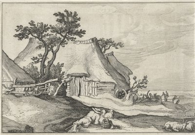 Farm and Shepherd with Sheep and Goat (Landscapes with Farms) by Claes Jansz. Visscher (II)