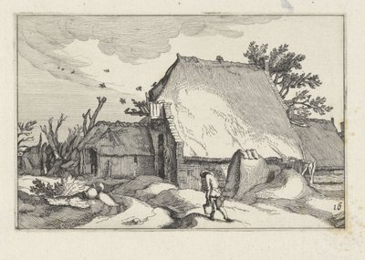 Farm and Man with Two Buckets by Claes Jansz. Visscher (II)