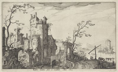 Ruined City Gate by the Water by Claes Jansz. Visscher (II)
