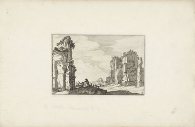 Two Shepherds by a Ruin (Italian Landscapes with Ruins) by Claes Jansz. Visscher (II)