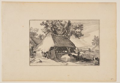 A Barn, from Landscapes (Verscheyden aerdige Lanthuysen...) by Claes Jansz. Visscher