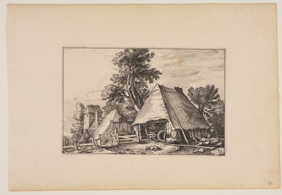 Farm with Shed for a Cart, from Landscapes (Verscheyden Aerdige Lanthuysen...) by Claes Jansz. Visscher