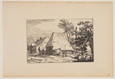 Farmyard, Man Resting on a Fence left of Centre, from Landscapes by Claes Jansz. Visscher