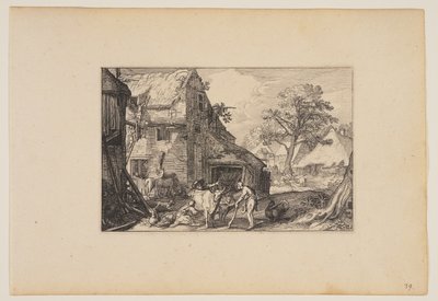 Farmyard, with Prodigal Son Among the Swine, from Landscapes by Claes Jansz. Visscher