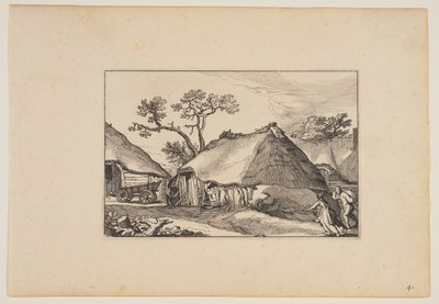 Two Barns, Cart at Left, from Landscapes by Claes Jansz. Visscher