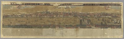 View of the River Thames, with London Bridge, Londinium Florentissima Britanniae urbs emporiumque toto orbe celeberrimum. London by Claes Jansz Visscher