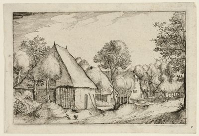 A Farmyard, plate five after Pictures of Farms, Country Houses and Rustic Villages by Claes Jansz. Visscher II